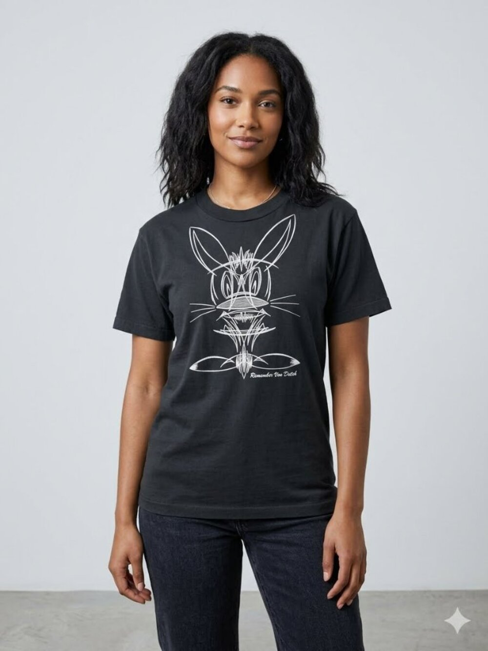 Vintage 90s Von Dutch Pinstripe Rabbit Graphic T-Shirt Black Size L